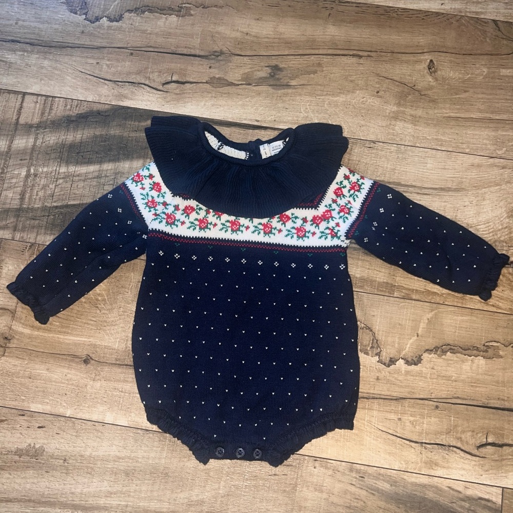 Janie and Jack Baby Rose Fair Isle Sweater Romper